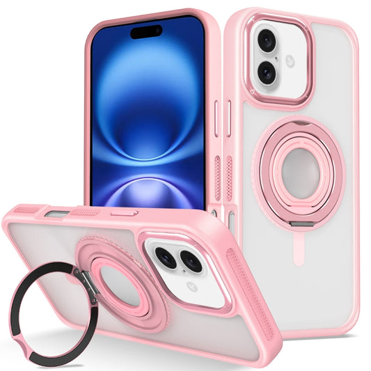 For iPhone 16 Plus Skin Feel Transparent 360 Degree Rotating Silicone Ring Holder Phone Case(Pink) - iPhone 16 Plus Cases by PMC Jewellery | Online Shopping South Africa | PMC Jewellery | Buy Now Pay Later Mobicred