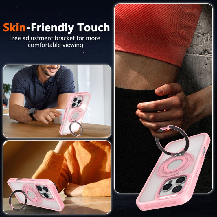 For iPhone 16 Pro Max Skin Feel Transparent 360 Degree Rotating Silicone Ring Holder Phone Case(Pink) - iPhone 16 Pro Max Cases by PMC Jewellery | Online Shopping South Africa | PMC Jewellery | Buy Now Pay Later Mobicred