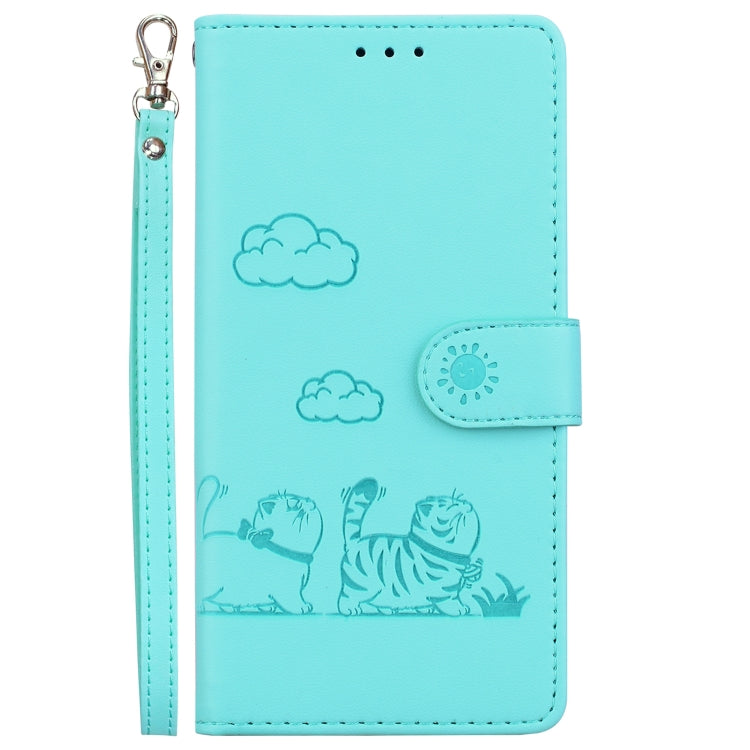For iPhone 16e Cute Cats RFID Leather Phone Case(Green) - iPhone 16e Cases by PMC TechLife | Online Shopping South Africa | PMC TechLife | Buy Now Pay Later Mobicred