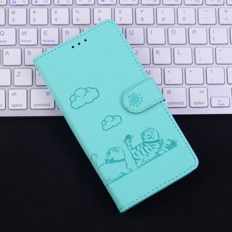 For iPhone 16e Cute Cats RFID Leather Phone Case(Green) - iPhone 16e Cases by PMC TechLife | Online Shopping South Africa | PMC TechLife | Buy Now Pay Later Mobicred