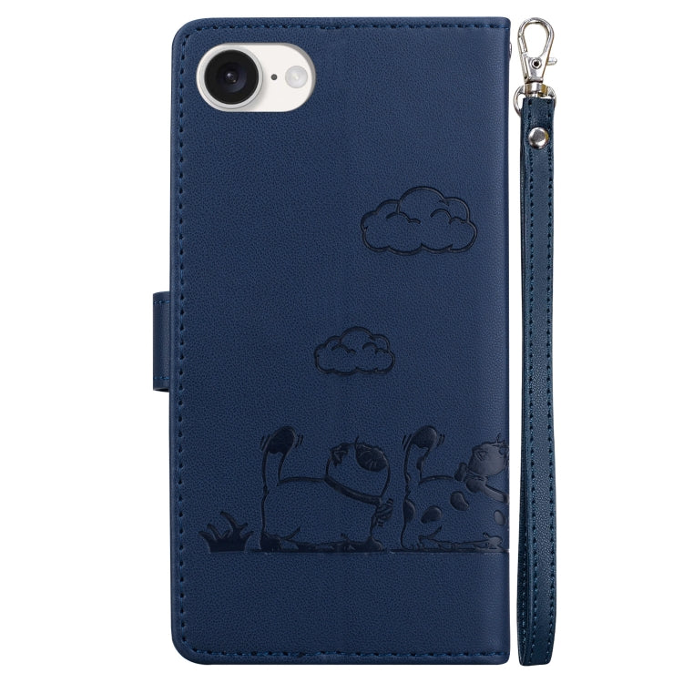 For iPhone 16e Cute Cats RFID Leather Phone Case(Blue) - iPhone 16e Cases by PMC TechLife | Online Shopping South Africa | PMC TechLife | Buy Now Pay Later Mobicred