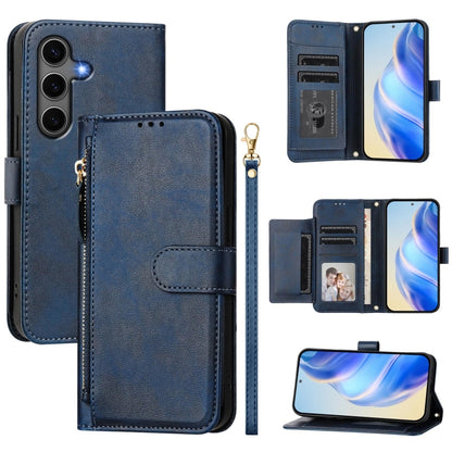 For Samsung Galaxy S25+ 5G Multi-Card Slots Zipper Wallet Leather Phone Case(Blue) - Galaxy S25+ 5G Cases by PMC Jewellery | Online Shopping South Africa | PMC Jewellery | Buy Now Pay Later Mobicred