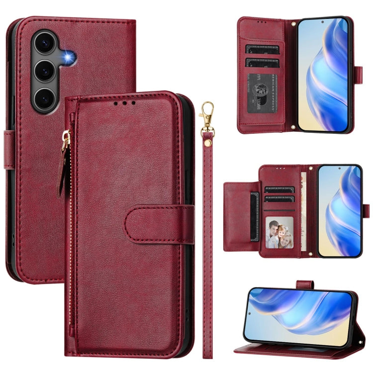 For Samsung Galaxy S25+ 5G Multi-Card Slots Zipper Wallet Leather Phone Case(Dark Red) - Galaxy S25+ 5G Cases by PMC Jewellery | Online Shopping South Africa | PMC Jewellery | Buy Now Pay Later Mobicred