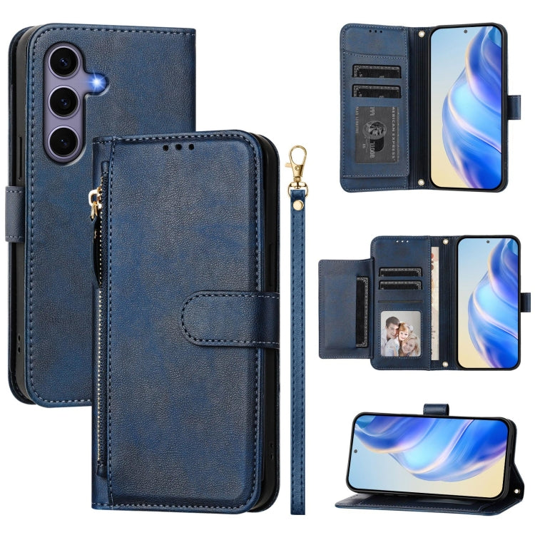 For Samsung Galaxy S25 5G Multi-Card Slots Zipper Wallet Leather Phone Case(Blue) - Galaxy S25 5G Cases by PMC Jewellery | Online Shopping South Africa | PMC Jewellery | Buy Now Pay Later Mobicred