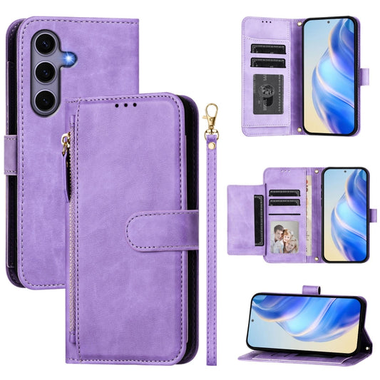 For Samsung Galaxy S25 5G Multi-Card Slots Zipper Wallet Leather Phone Case(Purple) - Galaxy S25 5G Cases by PMC Jewellery | Online Shopping South Africa | PMC Jewellery | Buy Now Pay Later Mobicred