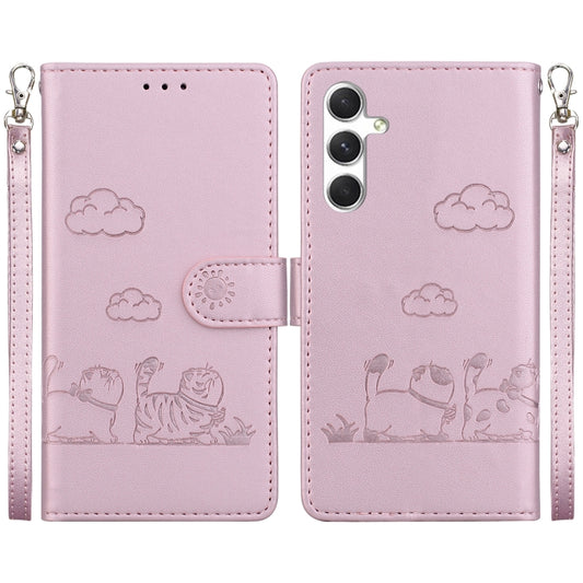 For Samsung Galaxy S25+ 5G Cute Cats RFID Leather Phone Case(Rose Gold) - Galaxy S25+ 5G Cases by PMC Jewellery | Online Shopping South Africa | PMC Jewellery | Buy Now Pay Later Mobicred