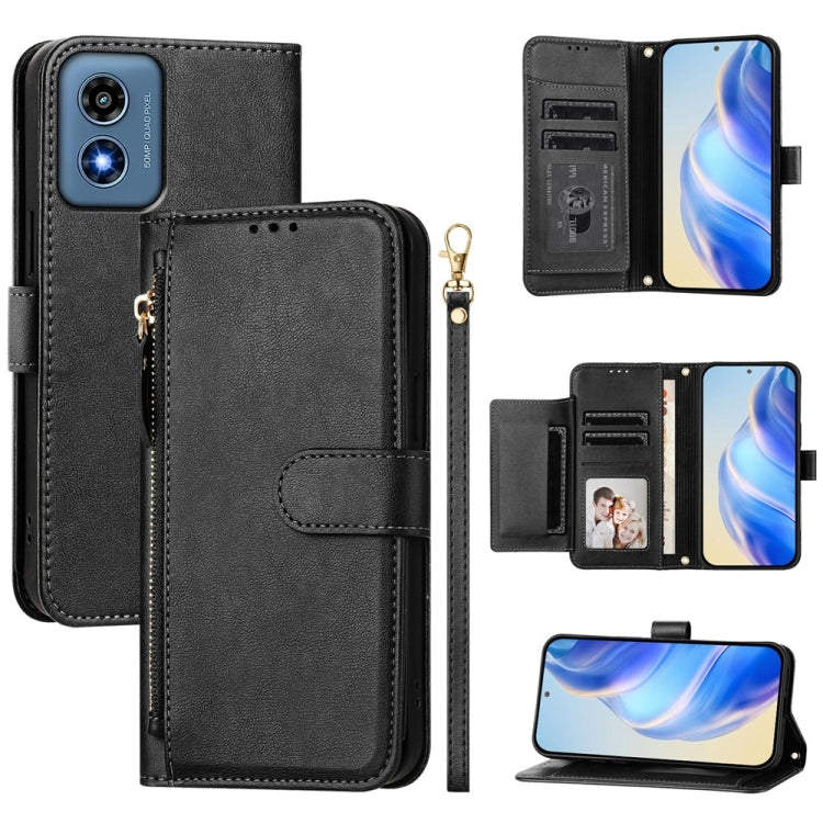 For Motorola Moto G Play 4G 2024 Global Multi-Card Slots Zipper Wallet Leather Phone Case(Black) - Motorola Cases by PMC Jewellery | Online Shopping South Africa | PMC Jewellery | Buy Now Pay Later Mobicred