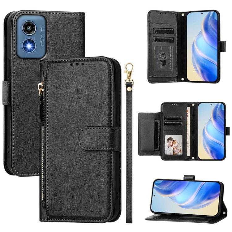 For Motorola Moto G Play 5G 2024 Multi-Card Slots Zipper Wallet Leather Phone Case(Black) - Motorola Cases by PMC Jewellery | Online Shopping South Africa | PMC Jewellery | Buy Now Pay Later Mobicred