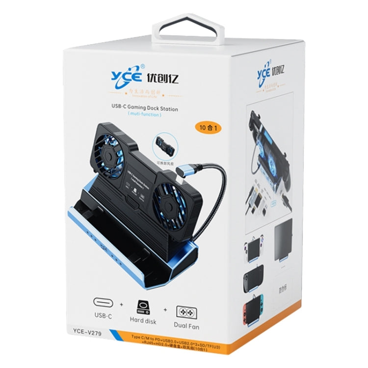 YCE-V279 10 in 1 USB-C Gaming Dock Station Hard Disk Enclosure with Detachable Fan(Blue Black) - Other Accessories by PMC Jewellery | Online Shopping South Africa | PMC Jewellery | Buy Now Pay Later Mobicred