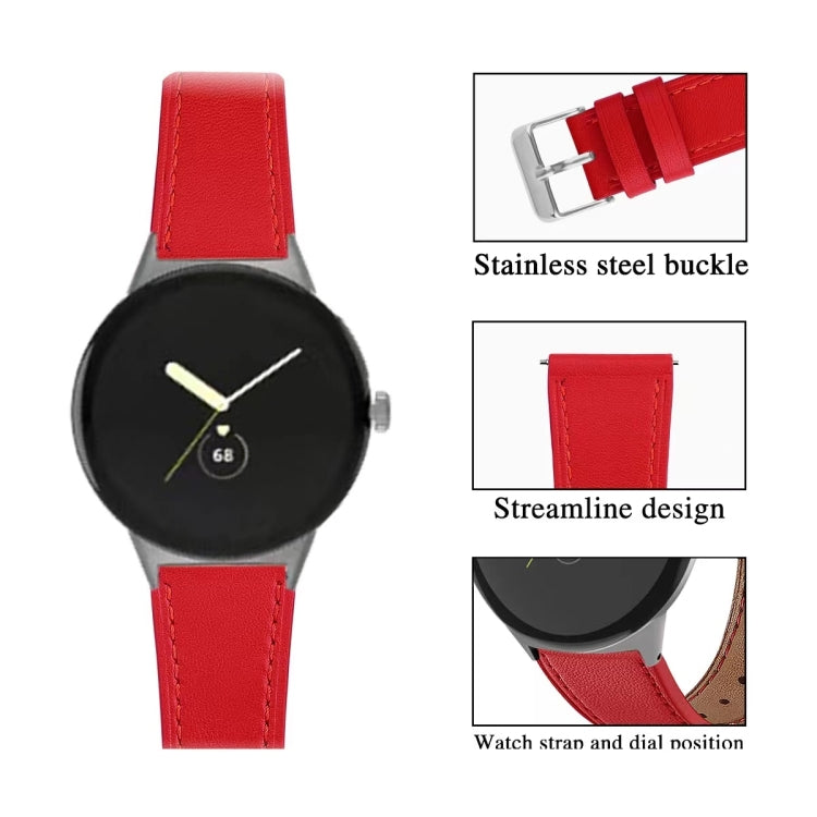 For Google Pixel Watch 3 45mm Round Tail Genuine Leather Watch Band(Red) - Watch Bands by PMc TechLife | Online Shopping South Africa | PMc TechLife | Buy Now Pay Later Mobicred