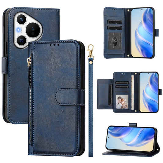 For Huawei Pura 70 Multi-Card Slots Zipper Wallet Leather Phone Case(Blue) - Huawei Cases by PMC Jewellery | Online Shopping South Africa | PMC Jewellery | Buy Now Pay Later Mobicred