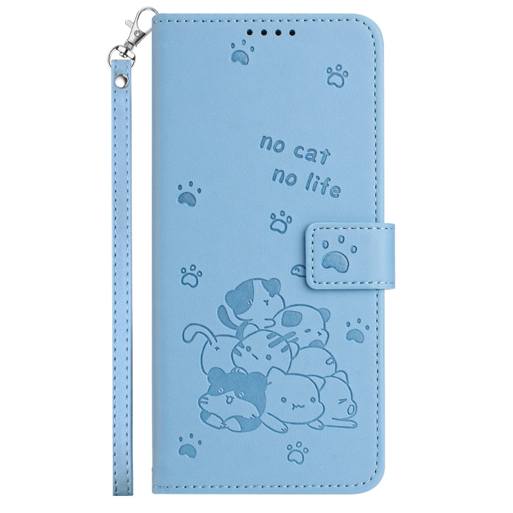 For Tecno Spark Go 2024 4G Embossed Kitten Phone Leather Case with Lanyard(Blue) - Tecno Cases by PMC Jewellery | Online Shopping South Africa | PMC Jewellery | Buy Now Pay Later Mobicred