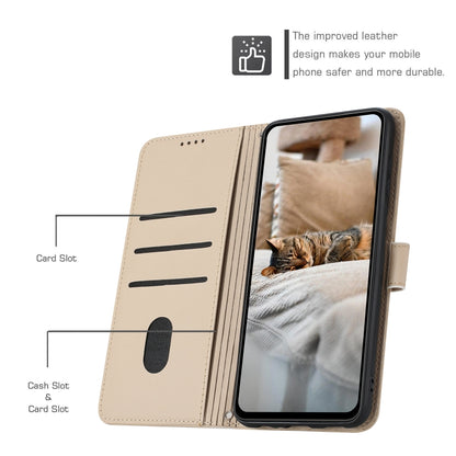 For Motorola Edge 2024 5G Embossed Kitten Phone Leather Case with Lanyard(Beige) - Motorola Cases by PMC Jewellery | Online Shopping South Africa | PMC Jewellery | Buy Now Pay Later Mobicred