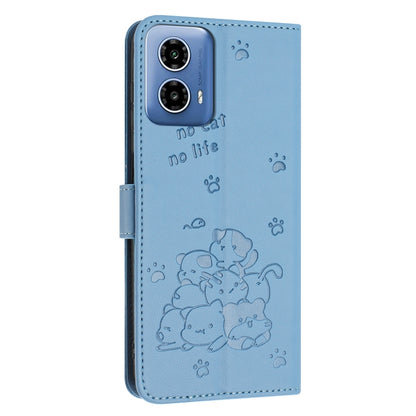 For Motorola Edge 2024 5G Embossed Kitten Phone Leather Case with Lanyard(Blue) - Motorola Cases by PMC Jewellery | Online Shopping South Africa | PMC Jewellery | Buy Now Pay Later Mobicred