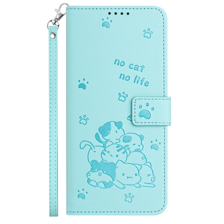 For Motorola Edge 2024 5G Embossed Kitten Phone Leather Case with Lanyard(Mint Green) - Motorola Cases by PMC Jewellery | Online Shopping South Africa | PMC Jewellery | Buy Now Pay Later Mobicred