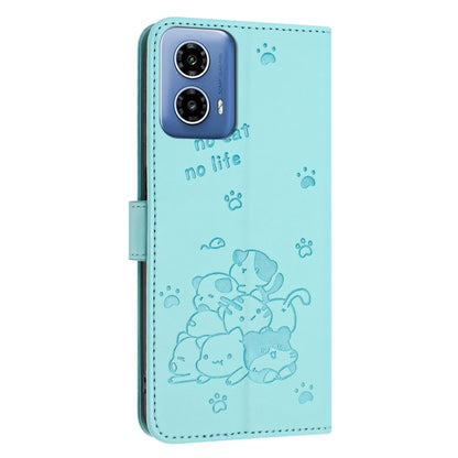 For Motorola Edge 2024 5G Embossed Kitten Phone Leather Case with Lanyard(Mint Green) - Motorola Cases by PMC Jewellery | Online Shopping South Africa | PMC Jewellery | Buy Now Pay Later Mobicred