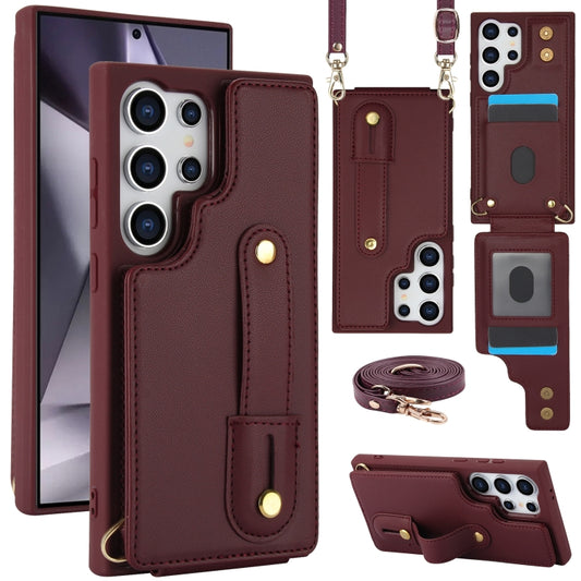 For Samsung Galaxy S25 Ultra 5G Wristband Vertical Flip Wallet Back Cover Phone Case with Long Lanyard(Wine Red) - Galaxy S25 Ultra 5G Cases by PMC Jewellery | Online Shopping South Africa | PMC Jewellery | Buy Now Pay Later Mobicred