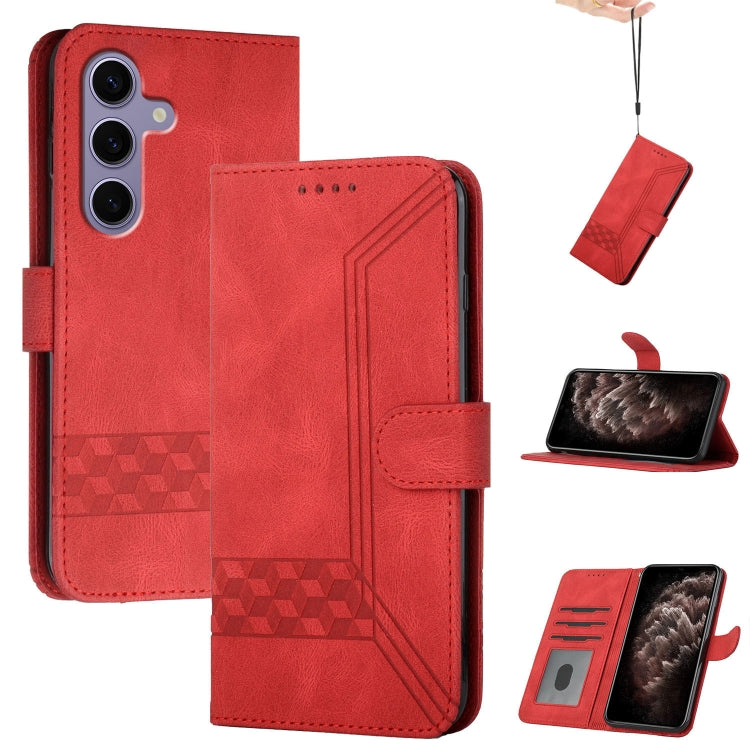 For Samsung Galaxy S25 5G Cubic Skin Feel Flip Leather Phone Case(Red) - Galaxy S25 5G Cases by PMC Jewellery | Online Shopping South Africa | PMC Jewellery | Buy Now Pay Later Mobicred