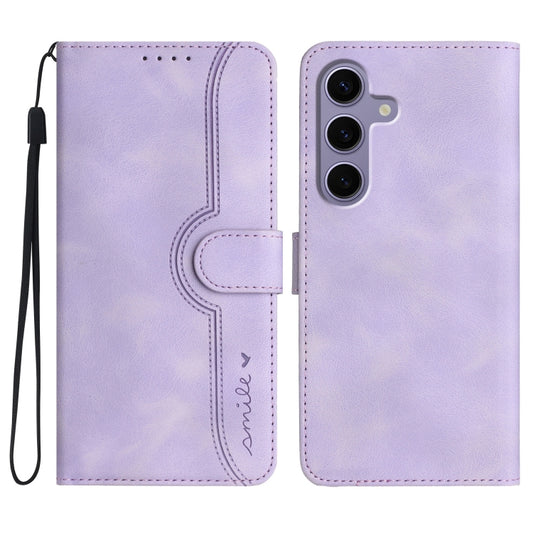 For Samsung Galaxy S25 5G Heart Pattern Skin Feel Leather Phone Case(Purple) - Galaxy S25 5G Cases by PMC Jewellery | Online Shopping South Africa | PMC Jewellery | Buy Now Pay Later Mobicred