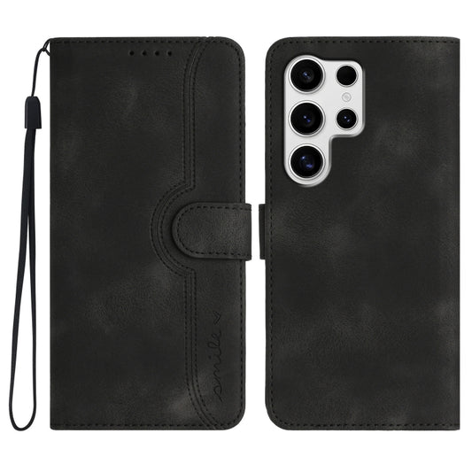 For Samsung Galaxy S25 Ultra 5G Heart Pattern Skin Feel Leather Phone Case(Black) - Galaxy S25 Ultra 5G Cases by PMC Jewellery | Online Shopping South Africa | PMC Jewellery | Buy Now Pay Later Mobicred