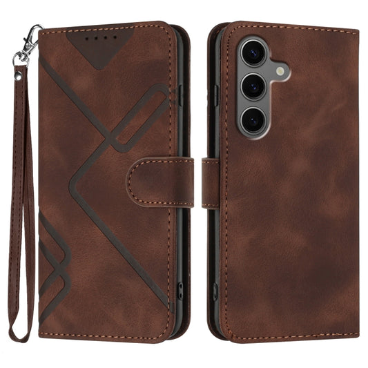 For Samsung Galaxy S25+ 5G Line Pattern Skin Feel Leather Phone Case(Coffee) - Galaxy S25+ 5G Cases by PMC Jewellery | Online Shopping South Africa | PMC Jewellery | Buy Now Pay Later Mobicred