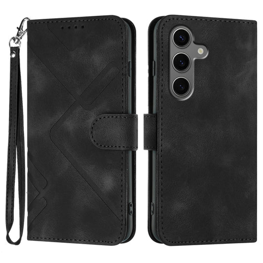 For Samsung Galaxy S25+ 5G Line Pattern Skin Feel Leather Phone Case(Black) - Galaxy S25+ 5G Cases by PMC Jewellery | Online Shopping South Africa | PMC Jewellery | Buy Now Pay Later Mobicred