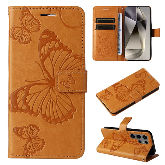 For Samsung Galaxy S25 Ultra 5G 3D Butterfly Embossed Pattern Flip Leather Phone Case(Yellow) - Galaxy S25 Ultra 5G Cases by PMC Jewellery | Online Shopping South Africa | PMC Jewellery | Buy Now Pay Later Mobicred