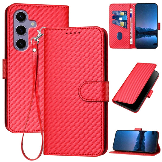 For Samsung Galaxy S25 5G YX0070 Carbon Fiber Buckle Leather Phone Case with Lanyard(Red) - Galaxy S25 5G Cases by PMC Jewellery | Online Shopping South Africa | PMC Jewellery | Buy Now Pay Later Mobicred