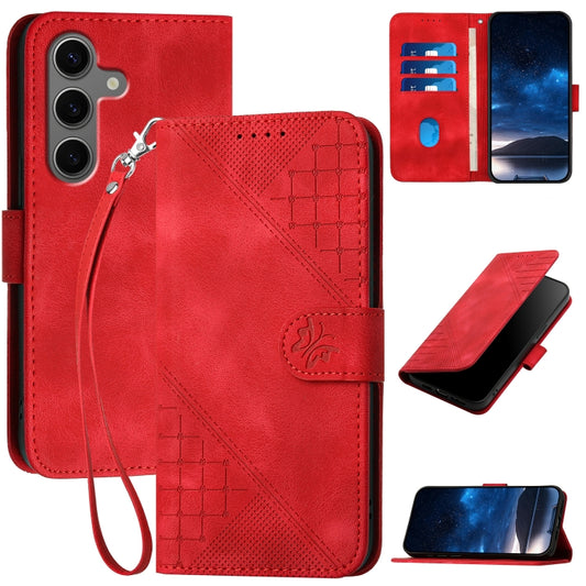 For Samsung Galaxy S25+ 5G YX0080 Grid Butterfly Embossed Pattern Flip Leather Phone Case with Lanyard(Red) - Galaxy S25+ 5G Cases by PMC Jewellery | Online Shopping South Africa | PMC Jewellery | Buy Now Pay Later Mobicred