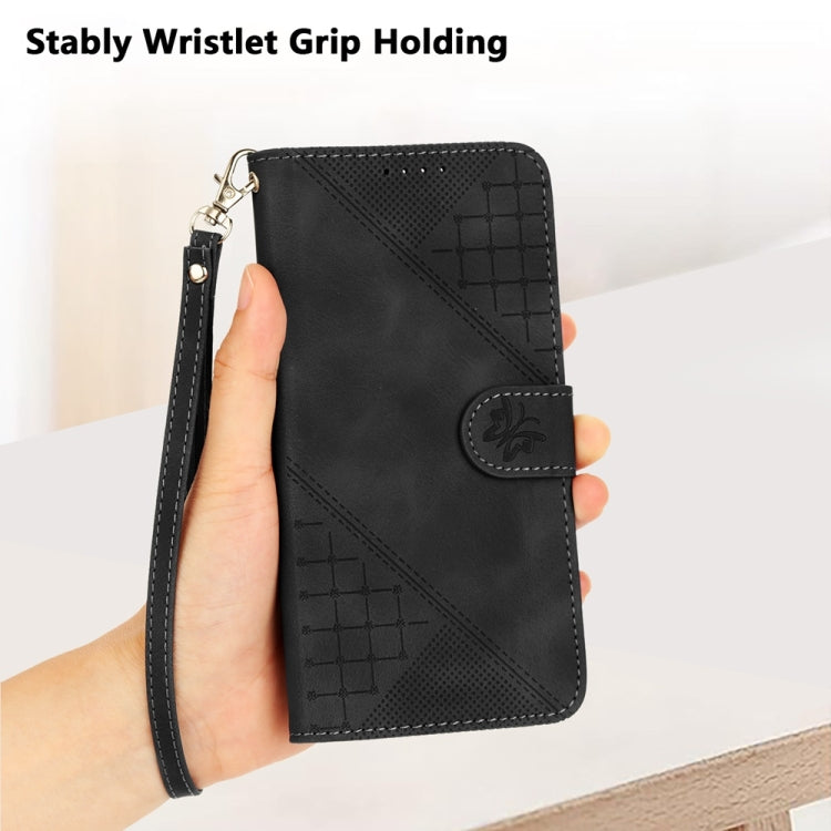 For Samsung Galaxy S25+ 5G YX0080 Grid Butterfly Embossed Pattern Flip Leather Phone Case with Lanyard(Black) - Galaxy S25+ 5G Cases by PMC TechLife | Online Shopping South Africa | PMC TechLife | Buy Now Pay Later Mobicred