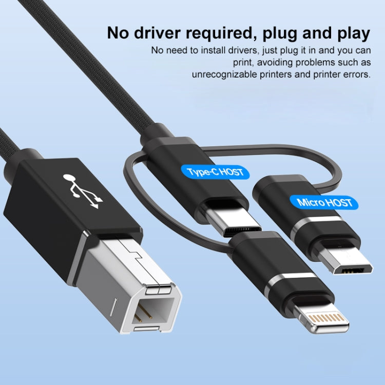 3 in 1 8 Pin, Type-C, Micro USB to USB-B MIDI Instruments Printer Cable, Length: 1m, Length:1m(Black) - Multifunction Cable by PMC Jewellery | Online Shopping South Africa | PMC Jewellery | Buy Now Pay Later Mobicred