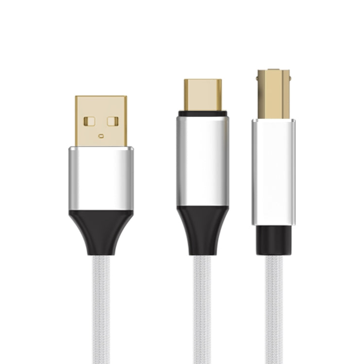 2 in 1 Type-C and USB-A to USB-B MIDI Instruments Printer Cable, Length: 1m, Length:1m(White) - Multifunctional Cable by PMC Jewellery | Online Shopping South Africa | PMC Jewellery | Buy Now Pay Later Mobicred