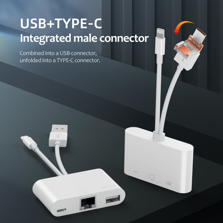 NK-107TL Pro USB-C / Type-C, 8 Pin, USB to 8 Pin, USB, RJ45 Multi-function Adapter(White) - Converter & Adapter by PMC Jewellery | Online Shopping South Africa | PMC Jewellery | Buy Now Pay Later Mobicred