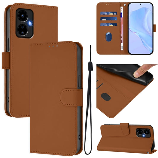 For Boost MobIle Celero 5G 2024 / 3 5G Skin Feel Solid Color Leather Phone Case with Lanyard(Brown) - More Brand by PMC Jewellery | Online Shopping South Africa | PMC Jewellery | Buy Now Pay Later Mobicred