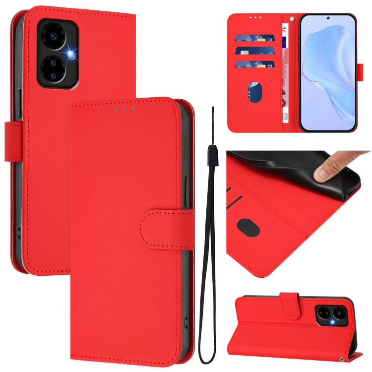 For Boost MobIle Celero 5G 2024 / 3 5G Skin Feel Solid Color Leather Phone Case with Lanyard(Red) - More Brand by PMC Jewellery | Online Shopping South Africa | PMC Jewellery | Buy Now Pay Later Mobicred