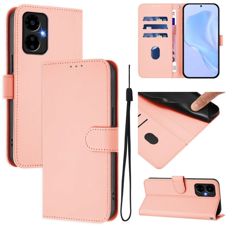 For Boost MobIle Celero 5G 2024 / 3 5G Skin Feel Solid Color Leather Phone Case with Lanyard(Pink) - More Brand by PMC Jewellery | Online Shopping South Africa | PMC Jewellery | Buy Now Pay Later Mobicred