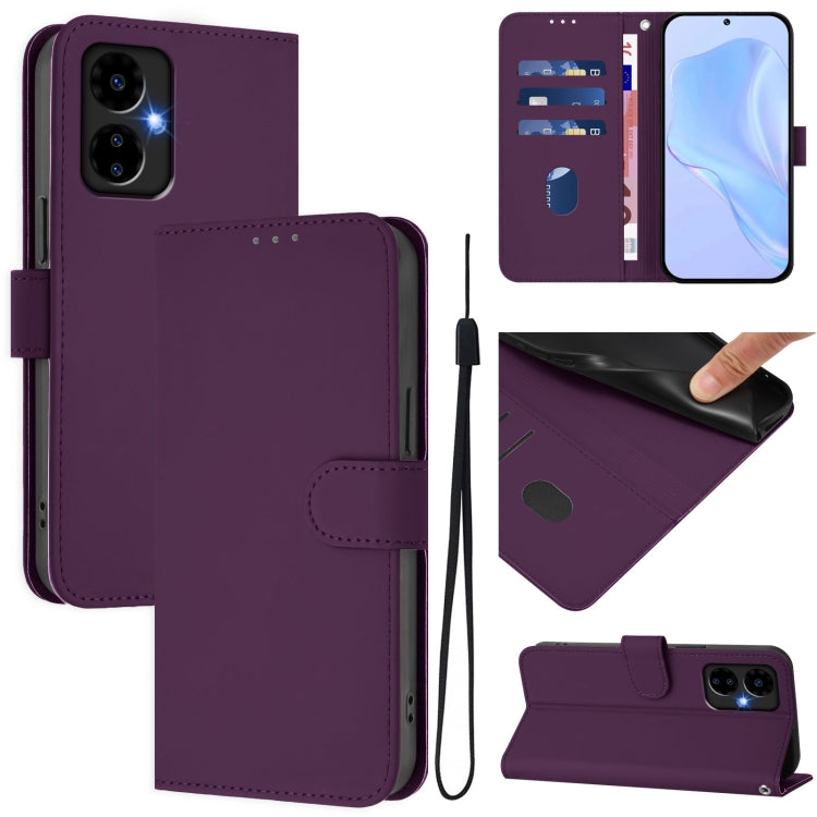 For Boost MobIle Celero 5G 2024 / 3 5G Skin Feel Solid Color Leather Phone Case with Lanyard(Violet) - More Brand by PMC Jewellery | Online Shopping South Africa | PMC Jewellery | Buy Now Pay Later Mobicred