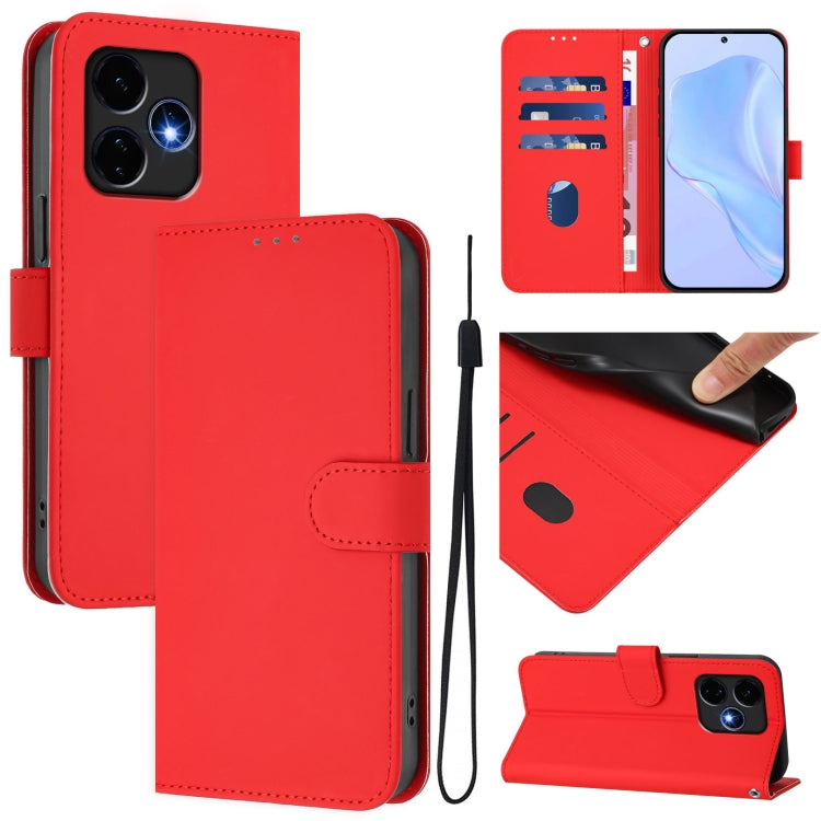 For Boost MobIle Celero 5G+ 2024 / 3+ 5G Skin Feel Solid Color Leather Phone Case with Lanyard(Red) - More Brand by PMC Jewellery | Online Shopping South Africa | PMC Jewellery | Buy Now Pay Later Mobicred