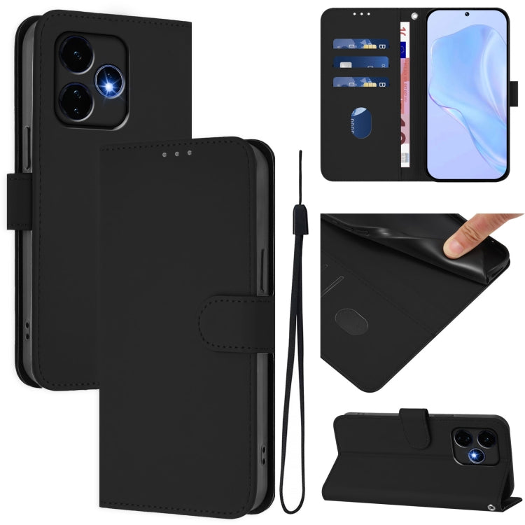 For Boost MobIle Celero 5G+ 2024 / 3+ 5G Skin Feel Solid Color Leather Phone Case with Lanyard(Black) - More Brand by PMC Jewellery | Online Shopping South Africa | PMC Jewellery | Buy Now Pay Later Mobicred