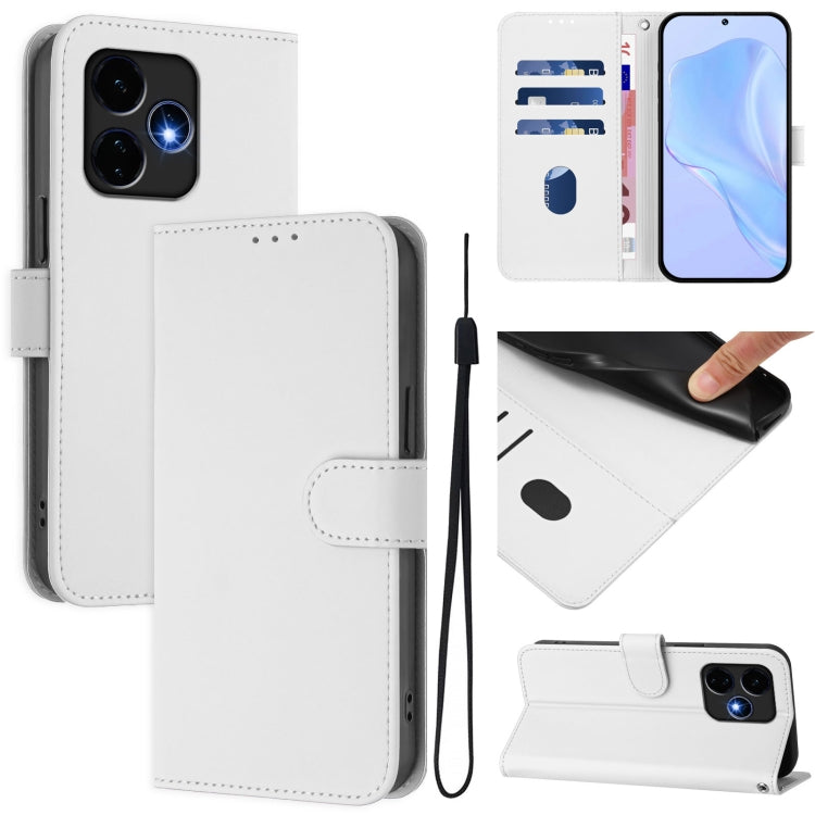 For Boost MobIle Celero 5G+ 2024 / 3+ 5G Skin Feel Solid Color Leather Phone Case with Lanyard(White) - More Brand by PMC Jewellery | Online Shopping South Africa | PMC Jewellery | Buy Now Pay Later Mobicred