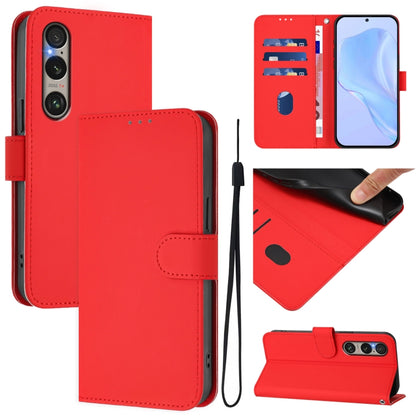 For Sony Xperia 1 VI 2024 Skin Feel Solid Color Leather Phone Case with Lanyard(Red) - Sony Cases by PMC Jewellery | Online Shopping South Africa | PMC Jewellery | Buy Now Pay Later Mobicred