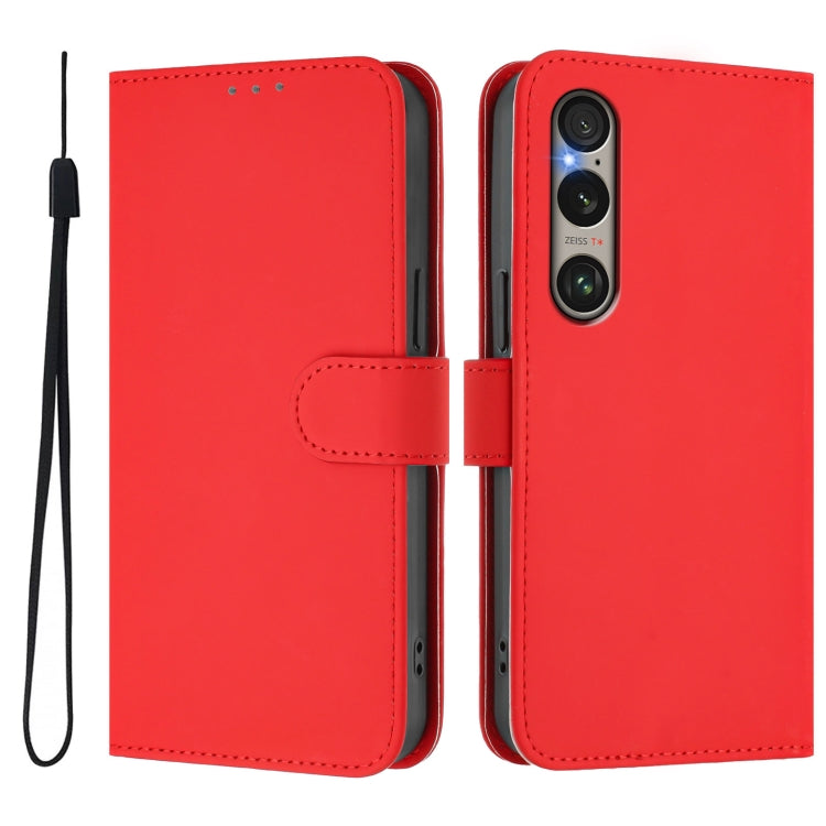 For Sony Xperia 1 VI 2024 Skin Feel Solid Color Leather Phone Case with Lanyard(Red) - Sony Cases by PMC Jewellery | Online Shopping South Africa | PMC Jewellery | Buy Now Pay Later Mobicred