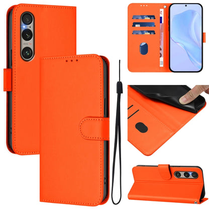 For Sony Xperia 1 VI 2024 Skin Feel Solid Color Leather Phone Case with Lanyard(Orange) - Sony Cases by PMC Jewellery | Online Shopping South Africa | PMC Jewellery | Buy Now Pay Later Mobicred