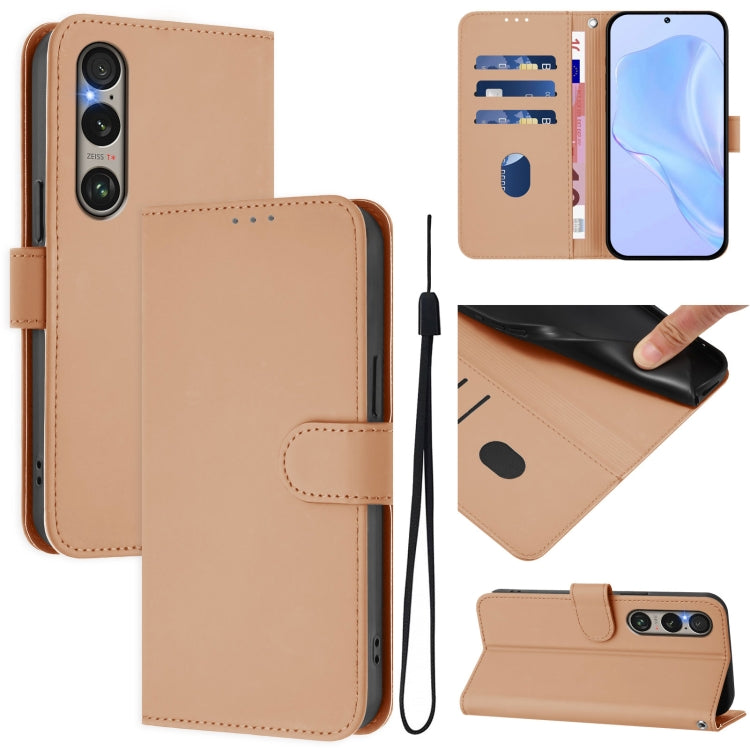 For Sony Xperia 1 VI 2024 Skin Feel Solid Color Leather Phone Case with Lanyard(Nude) - Sony Cases by PMC Jewellery | Online Shopping South Africa | PMC Jewellery | Buy Now Pay Later Mobicred