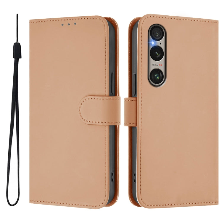 For Sony Xperia 1 VI 2024 Skin Feel Solid Color Leather Phone Case with Lanyard(Nude) - Sony Cases by PMC Jewellery | Online Shopping South Africa | PMC Jewellery | Buy Now Pay Later Mobicred