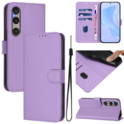 For Sony Xperia 1 VI 2024 Skin Feel Solid Color Leather Phone Case with Lanyard(Lavender Purple) - Sony Cases by PMC Jewellery | Online Shopping South Africa | PMC Jewellery | Buy Now Pay Later Mobicred