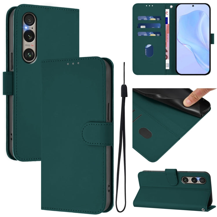 For Sony Xperia 1 VI 2024 Skin Feel Solid Color Leather Phone Case with Lanyard(Dark Green) - Sony Cases by PMC Jewellery | Online Shopping South Africa | PMC Jewellery | Buy Now Pay Later Mobicred