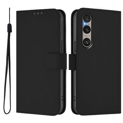 For Sony Xperia 1 VI 2024 Skin Feel Solid Color Leather Phone Case with Lanyard(Black) - Sony Cases by PMC Jewellery | Online Shopping South Africa | PMC Jewellery | Buy Now Pay Later Mobicred