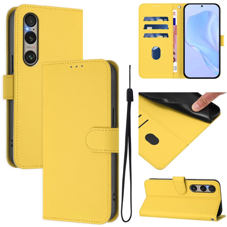 For Sony Xperia 1 VI 2024 Skin Feel Solid Color Leather Phone Case with Lanyard(Lemon Yellow) - Sony Cases by PMC Jewellery | Online Shopping South Africa | PMC Jewellery | Buy Now Pay Later Mobicred