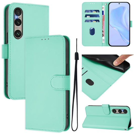 For Sony Xperia 1 VI 2024 Skin Feel Solid Color Leather Phone Case with Lanyard(Mint Green) - Sony Cases by PMC Jewellery | Online Shopping South Africa | PMC Jewellery | Buy Now Pay Later Mobicred